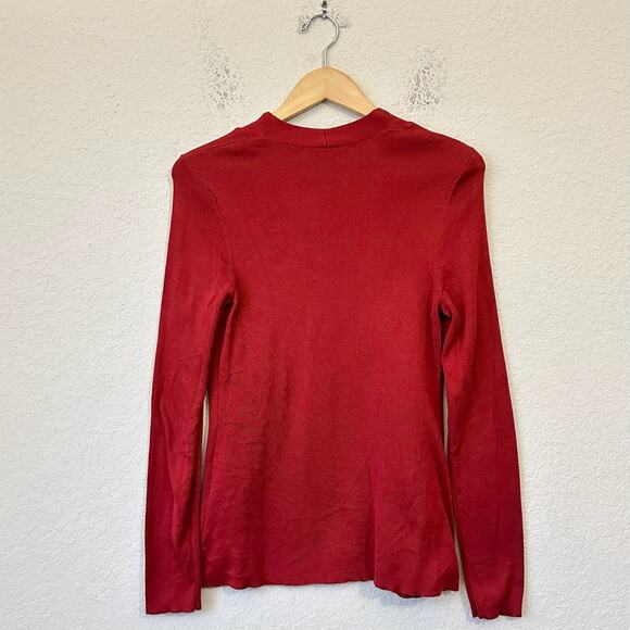 PERUVIAN CONNECTION Sweater Carmine Red Pullover Pima Cotton Knit Preppy - Picture 2 of 7